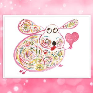 Schattige hond kaart met hart - kaart voor alle gelegenheden - Moederdag, Valentijnsdag, verjaardag, bruiloft - originele grillige kunst - "Marley" aanpasbaar