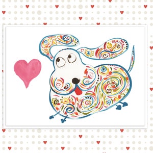 Cachorro azul fofo com coração e orelhas caídas - Cartão para todas as ocasiões - Dia dos Pais, Dia das Mães, Dia dos Namorados, Aniversário, Eu Te Amo - Nome: Buddy