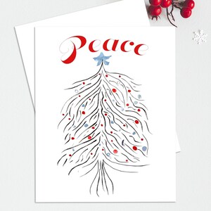 Feestdag, kerstkaart - vrede - minimalistische aquarelboom - eenvoudig elegant ontwerp - enkel of set
