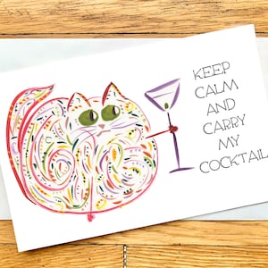NOUVEAU Keep Calm And Carry My Cocktail - Carte drôle de chat Martini avec options personnalisées