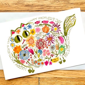 Mother's Day Card - Mid-century Modern Retro Flower Cat