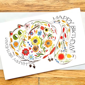 Birthday Card - Fall Flower Cat With Fluffy Tail  - Cute Cat Card - CUSTOM Message