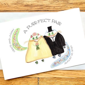 Tarjeta de boda PERSONALIZADA - Tarjeta de novia y novio de gato - Impresión de arte original