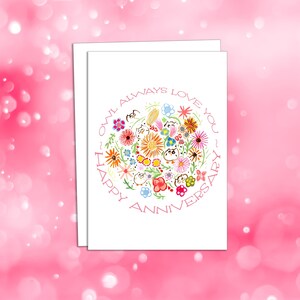 Verjaardagskaart - Krans van uilen en bloemen - Kleurrijke originele kunst - AANGEPASTE opties