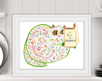 Funny Wall Art - Cat Reading &quot;To Kill a Mockingbird&quot; - Original Art Print - Cat Or Book Lover Gift - Name: &quot;Miss Maples&quot;&quot;Miss Maples&quot;&quot;