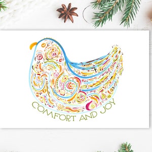 Tarjetas navideñas personalizadas - Tarjeta de arte original - Acuarela de pájaro azul - Tarjeta navideña para amantes de las aves - Comodidad y alegría - Individual o juegos