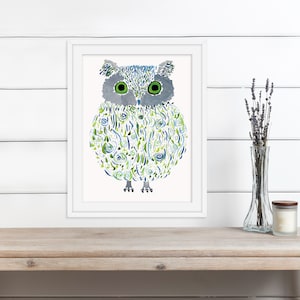 Owl Print Stampa artistica ad acquerello originale Magical Owl Wall Decor Nome: Ollie immagine 6