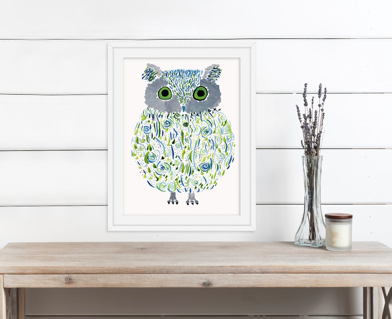 Owl Print Stampa artistica ad acquerello originale Magical Owl Wall Decor Nome: Ollie immagine 6