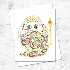 Custom Cat Birthday Card – Kitty Queen – Original Art Card - Whimsical Watercolor Cat
