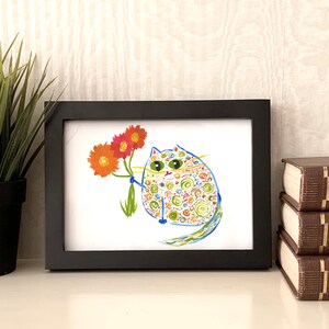 Cute Cat Art Print - Original Watercolor Print - Cat Lover Art - Cat Wall Decor - Nombre: "Charlotte"
