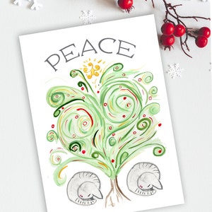 Cartes de vœux - Rêves de chaton - carte de paix - arbre de style fantaisiste - à l'unité ou par lots