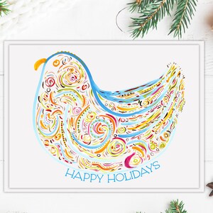 Fiona "Happy Holidays" - Biglietto d'arte originale - Natale, Hanukkah, vacanze invernali - Biglietto con stampa ad acquerello - Biglietto Blue Bird - Singolo o set