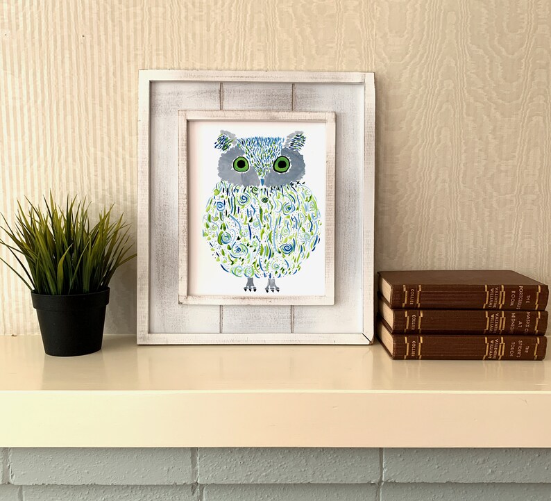 Owl Print Stampa artistica ad acquerello originale Magical Owl Wall Decor Nome: Ollie immagine 4