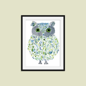 Owl Print Stampa artistica ad acquerello originale Magical Owl Wall Decor Nome: Ollie immagine 1