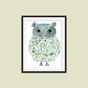 Owl Print - Original Watercolor Art Print - Magical Owl Wall Decor - Name: &quot;Ollie&quot;