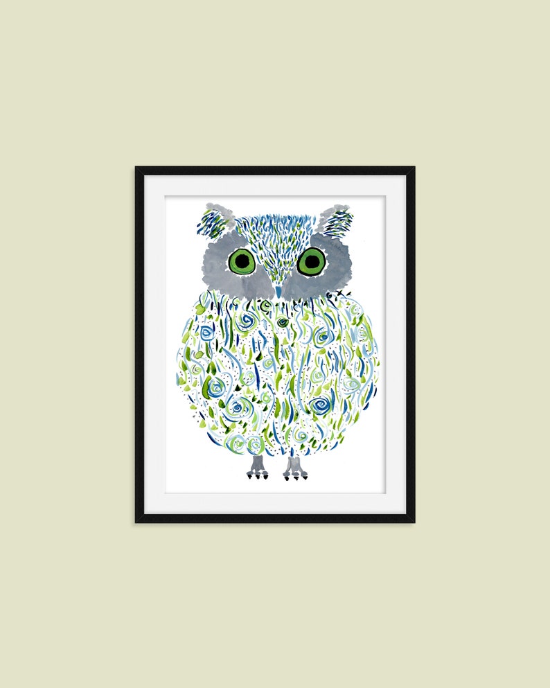 Owl Print Stampa artistica ad acquerello originale Magical Owl Wall Decor Nome: Ollie immagine 1