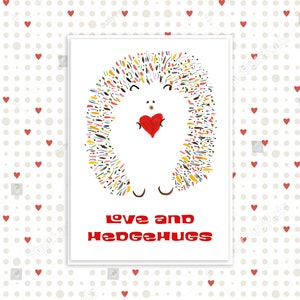 Cartão de ouriço fofo e engraçado - amor e abraços - dia das mães, dia dos namorados, aniversário, cartão eu te amo - opções personalizadas