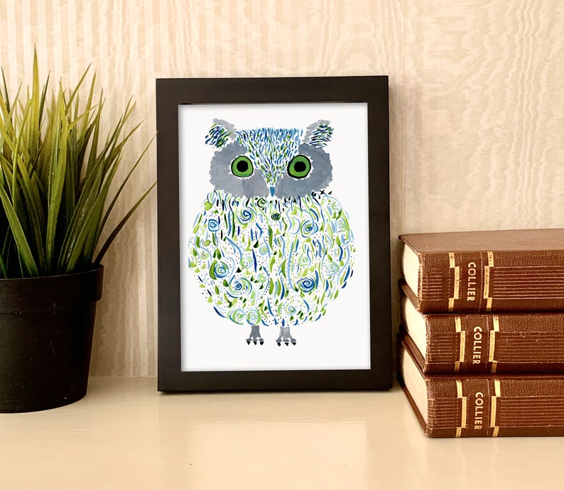 Owl Print Stampa artistica ad acquerello originale Magical Owl Wall Decor Nome: Ollie immagine 3