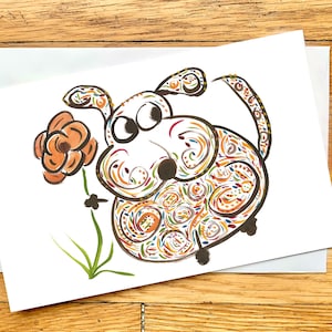 Cachorro fofo com flor - Rory - Cartão para todas as ocasiões - Eu te amo, obrigado, pensando em você