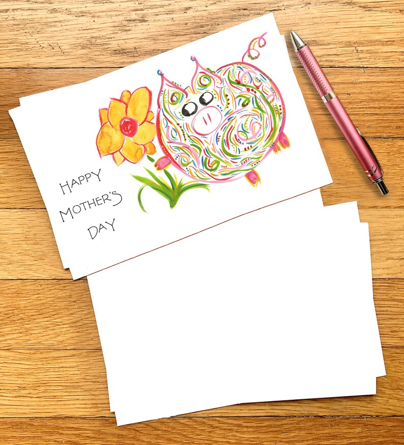 Mother's Day Card Petunia Pig Cute Whimsical | Etsy