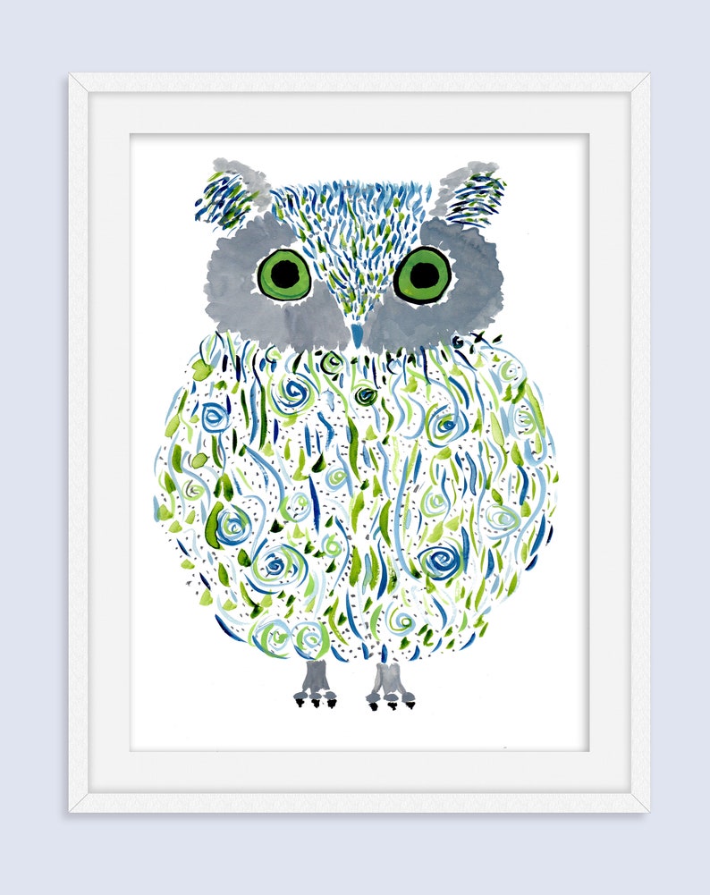 Owl Print Stampa artistica ad acquerello originale Magical Owl Wall Decor Nome: Ollie immagine 5