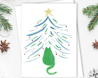 Cat Lover Holiday Card - Original Hand-Painted Print - Personalizable - Welcome Christmas - Single Or Sets