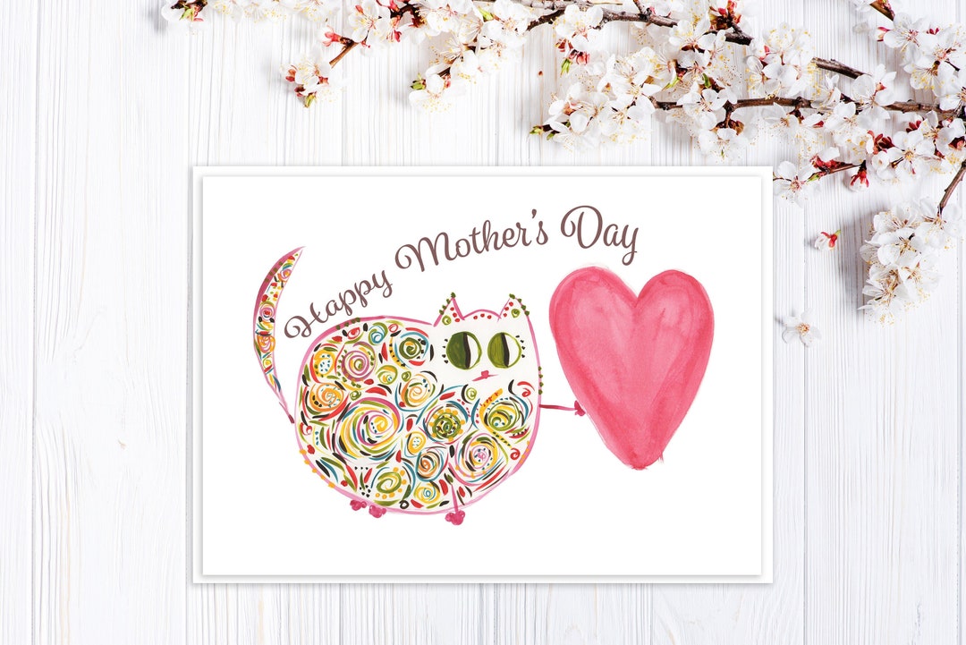 Cute Mother's Day Card - Cat Mom Card - Sweet, Whimsical, Colorful Cat ...