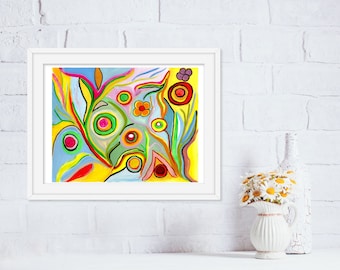 Bloom - Original Abstract Floral Art Print- Retro Mid-century Style - Christmas, Mother's Day, Wedding, Birthday Gift