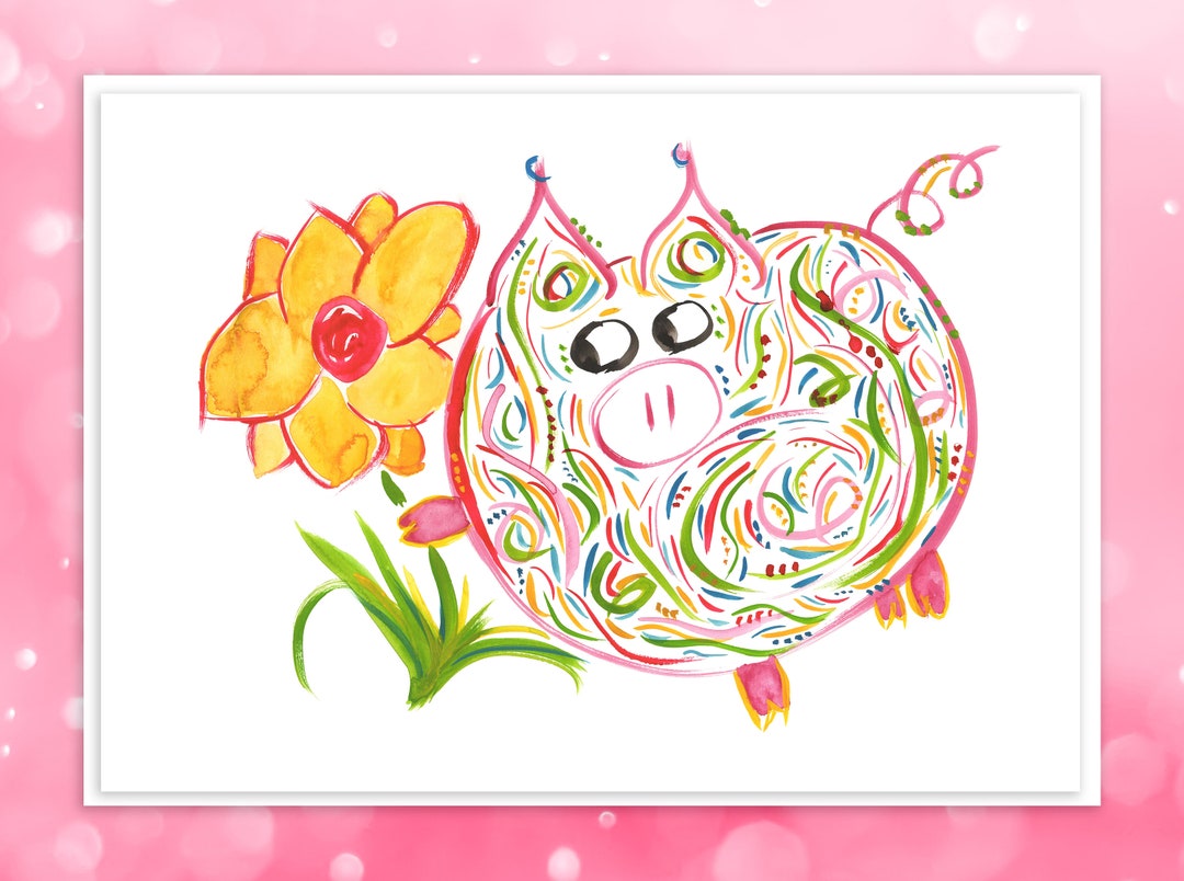Petunia Pig Greeting Card - Mother's Day, Birthday, Valentine's, Thank ...