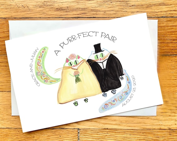 CUSTOM Wedding Card - Cat Bride and Groom Card - Original Art Print