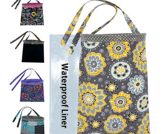 Car Trash Bag - Trash Bag for Car with Reusable Waterproof Liner and Disposable Bags For Auto Garbage Holder Container (Gray Yellow Floral)