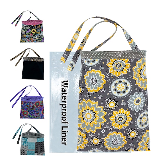 Car Trash Bag - Trash Bag for Car with Reusable Waterproof Liner and Disposable Bags For Auto Garbage Holder Container (Gray Yellow Floral)