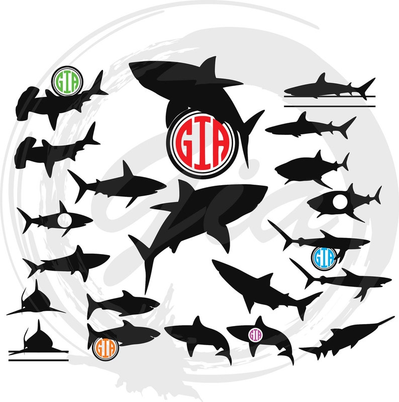 Download Shark SVG shark monogram frame svg shark clipart decals | Etsy