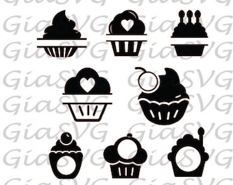 Split Cupcakes SVG, Monogram Cupcakes SVG, ready to cut files for Cricut / Silhouette etc, die cut cupcakes, also in DXF, png and eps