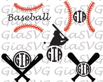 Baseball Monogram Bundle SVG, baseball stitches, baseball bats, ready to cut files for Cricut | Silhouette etc,also in png, eps and DXF