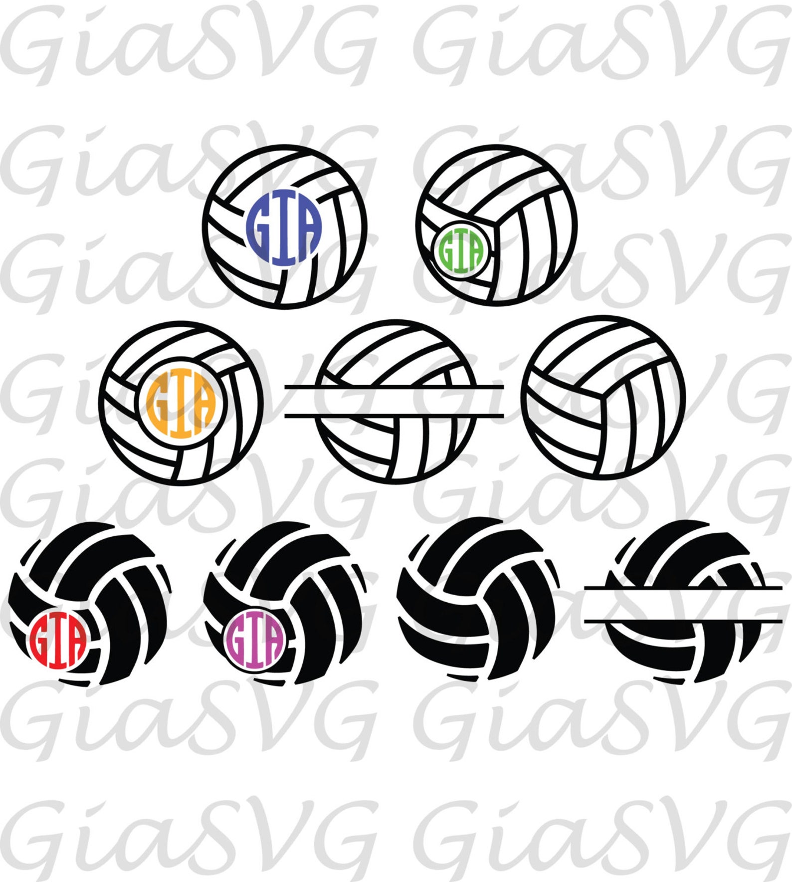 Volleyball Monogram Svg Split Volleyball Svg Volleyball Etsy