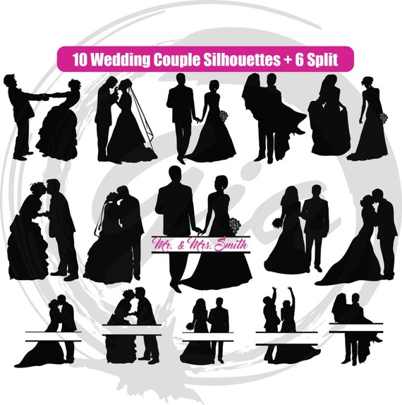 Download Wedding Couple Silhouettes Svg Bride And Groom Split Clipart Etsy