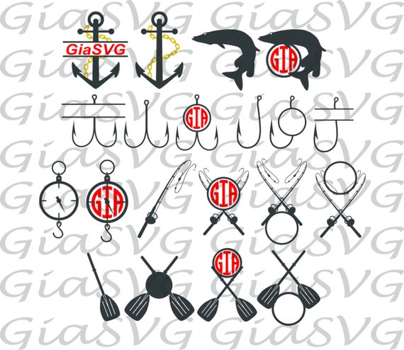 Download Fishing Monogram Frames Svg Fishing Hook Svg Fishing Hobby Etsy