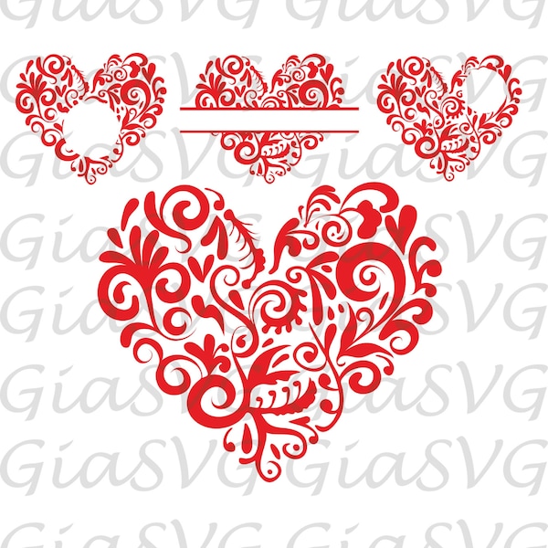 Floral Heart Monogram SVG, hearts svg, love svg, ready to cut for Cricut | Silhouette etc, aso in png, eps & DXF