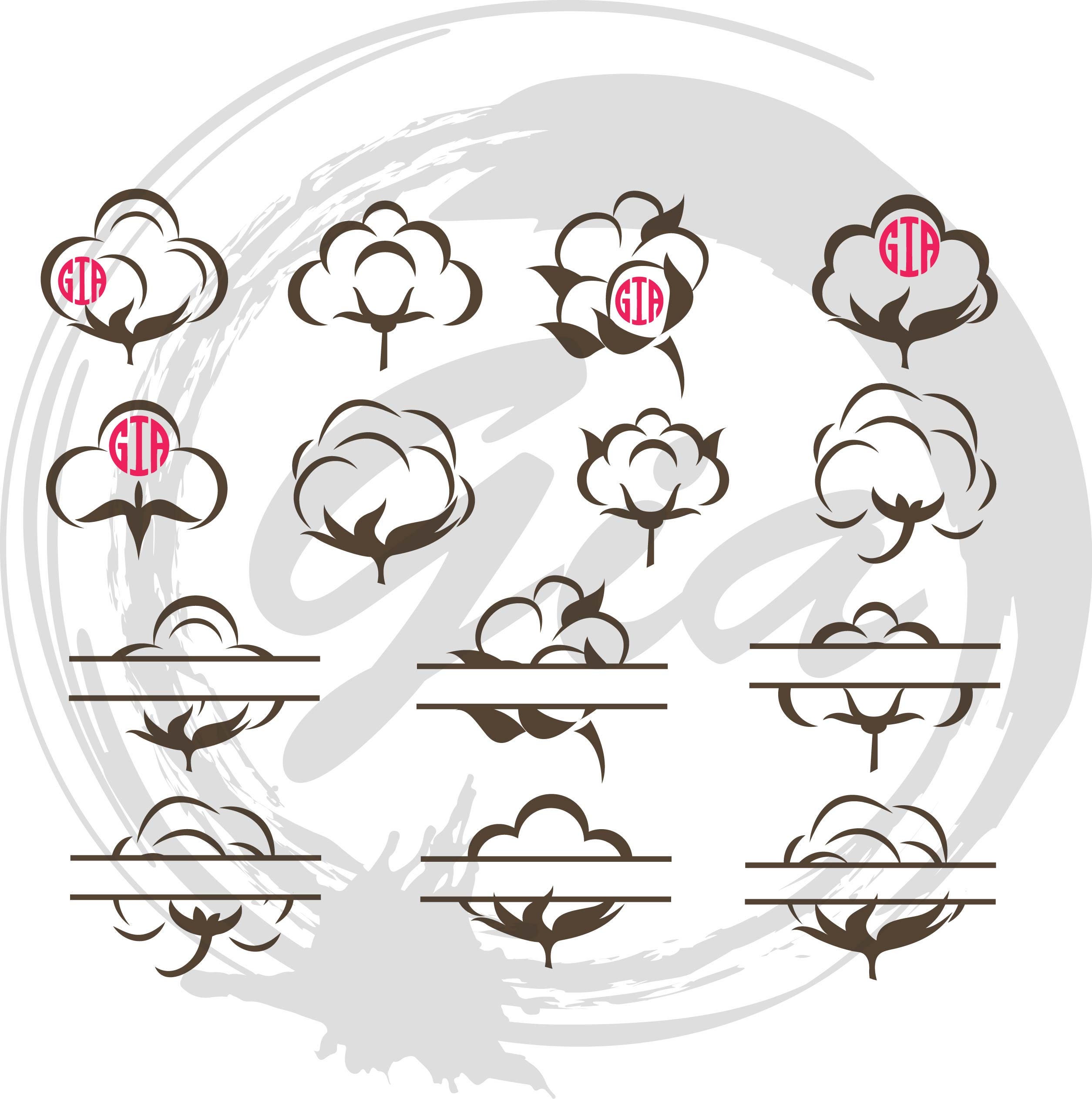 Cotton Boll Monogram Svg Split Cotton Boll Svg Ready to Cut Etsy UK