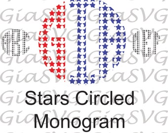 Stars Circled Monogram SVG, stars monogram font, ready to cut monograms for Cricut | Silhouette etc, also in png, eps & DXF format