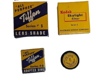 Vintage KODAK Tiffen Filters Lens Adapter Rings Plastic Cases Boxes