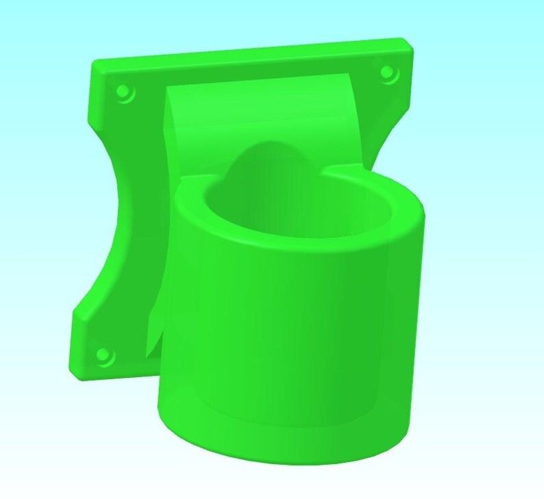 Puede incluir: Un soporte de pared de pl&aacute;stico verde brillante con una taza cil&iacute;ndrica para sujetar objetos. El soporte tiene dos agujeros para tornillos en la parte posterior.
