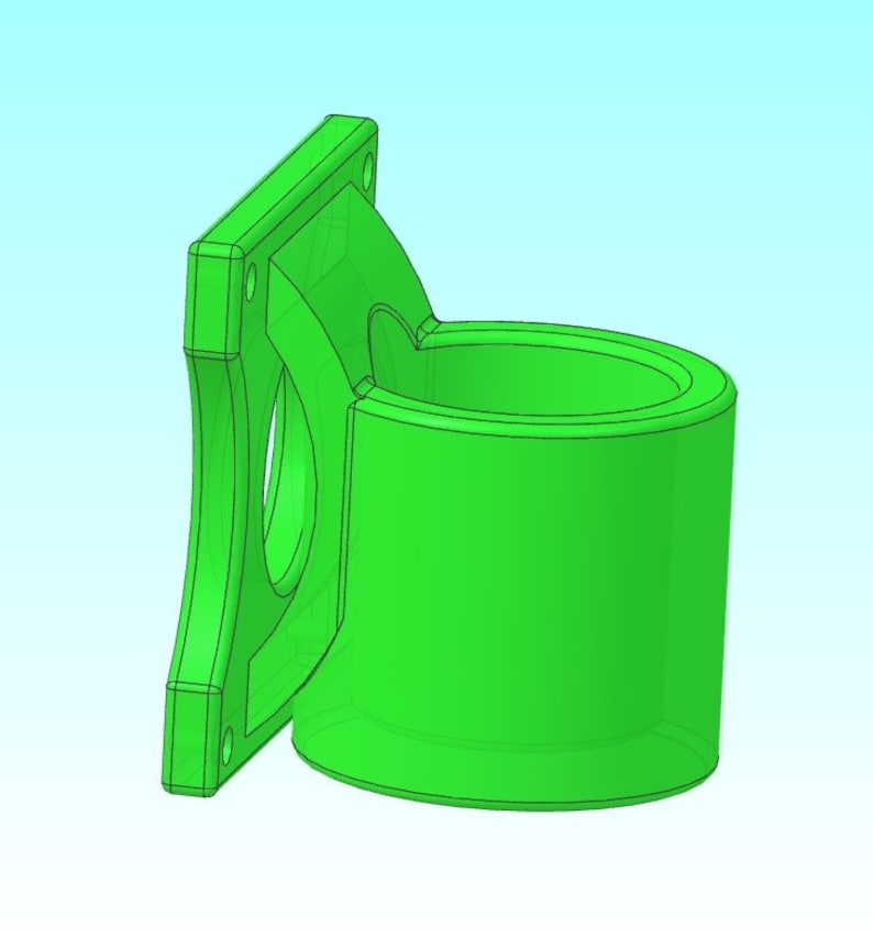 Puede incluir: Un soporte de pared de pl&aacute;stico verde para un ventilador. El soporte tiene una abertura circular para el ventilador y una base rectangular para montarlo en una pared.