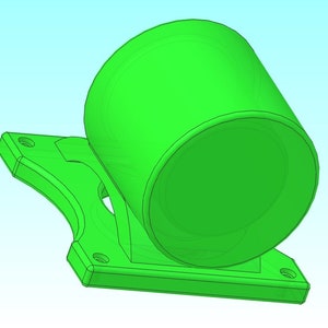 Puede incluir: Un modelo 3D impreso en pl&aacute;stico verde de un objeto cil&iacute;ndrico montado en una base con dos agujeros a cada lado.