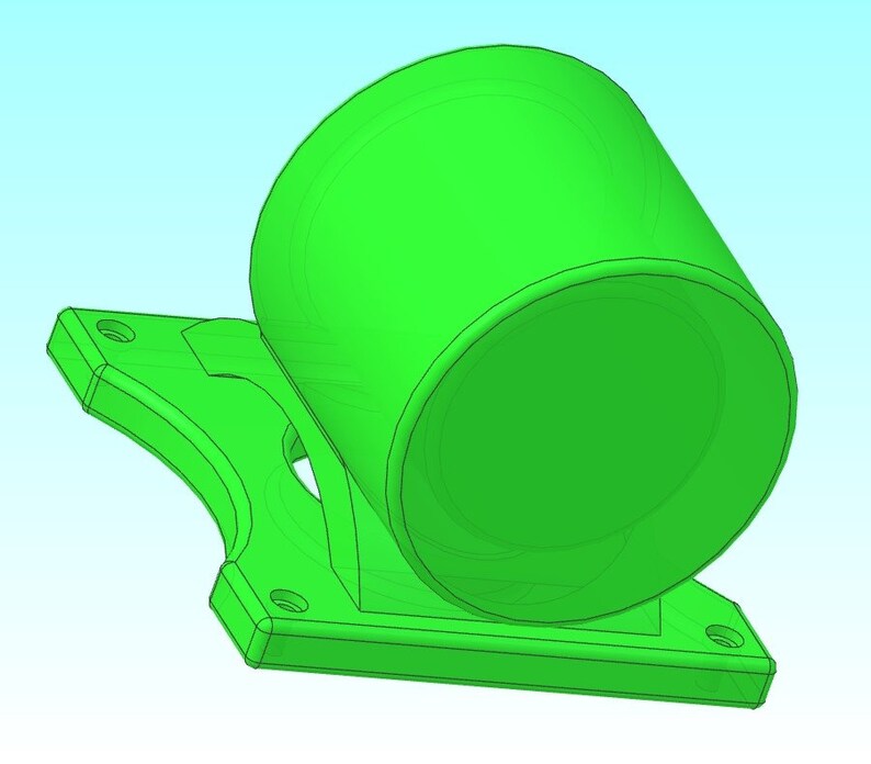 Puede incluir: Un modelo 3D impreso en pl&aacute;stico verde de un objeto cil&iacute;ndrico montado en una base con dos agujeros a cada lado.