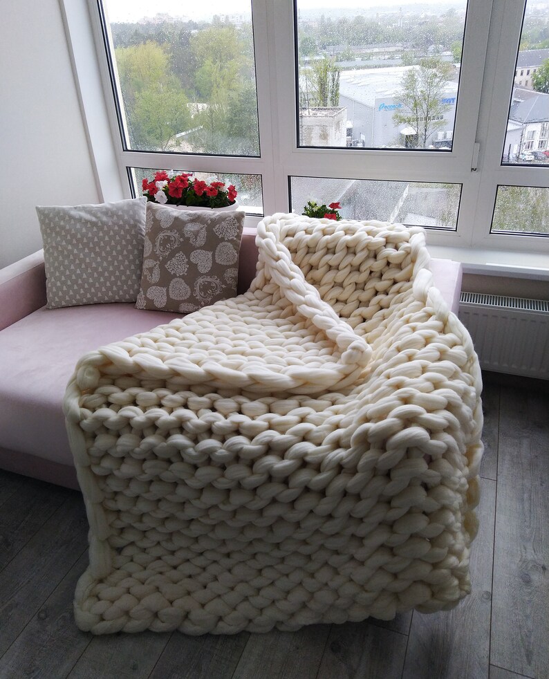 Chunky knit blanket. Chunky knit. Chunky knit throw. Merino Etsy