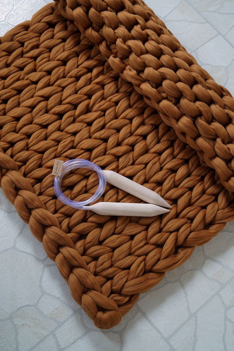 Chunky knit blanket. Australian merino wool yarn. DIY knit Etsy