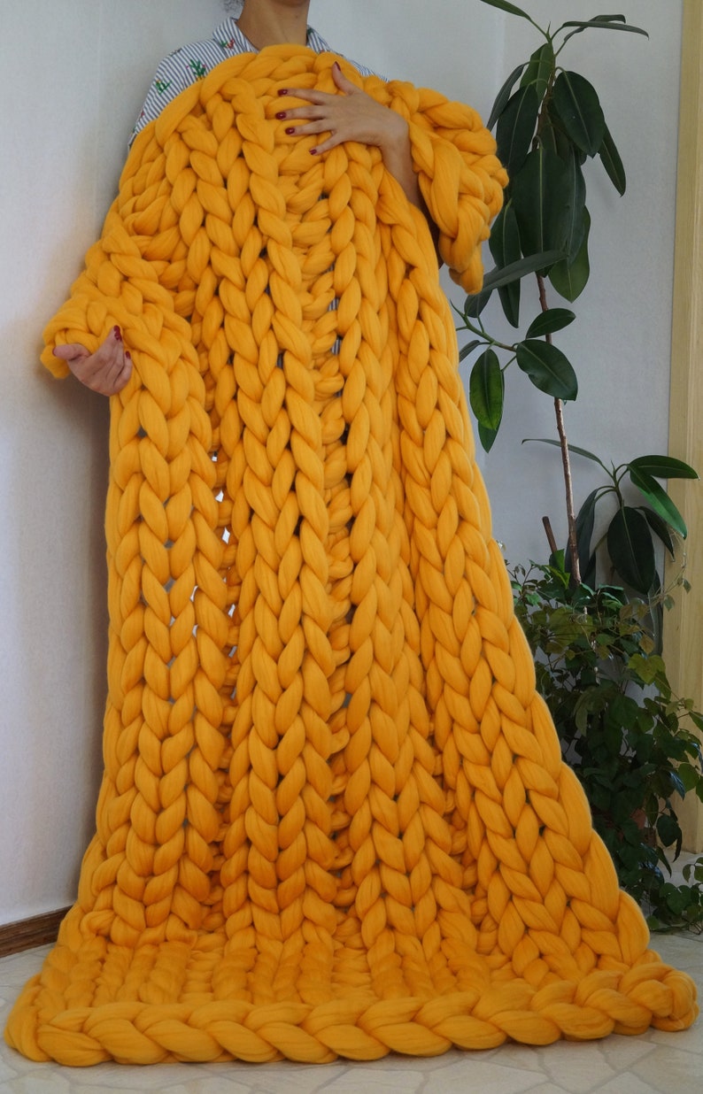 Chunky Knit Throw. Chunky Knit Blanket. Merino Wool Blanket. Etsy