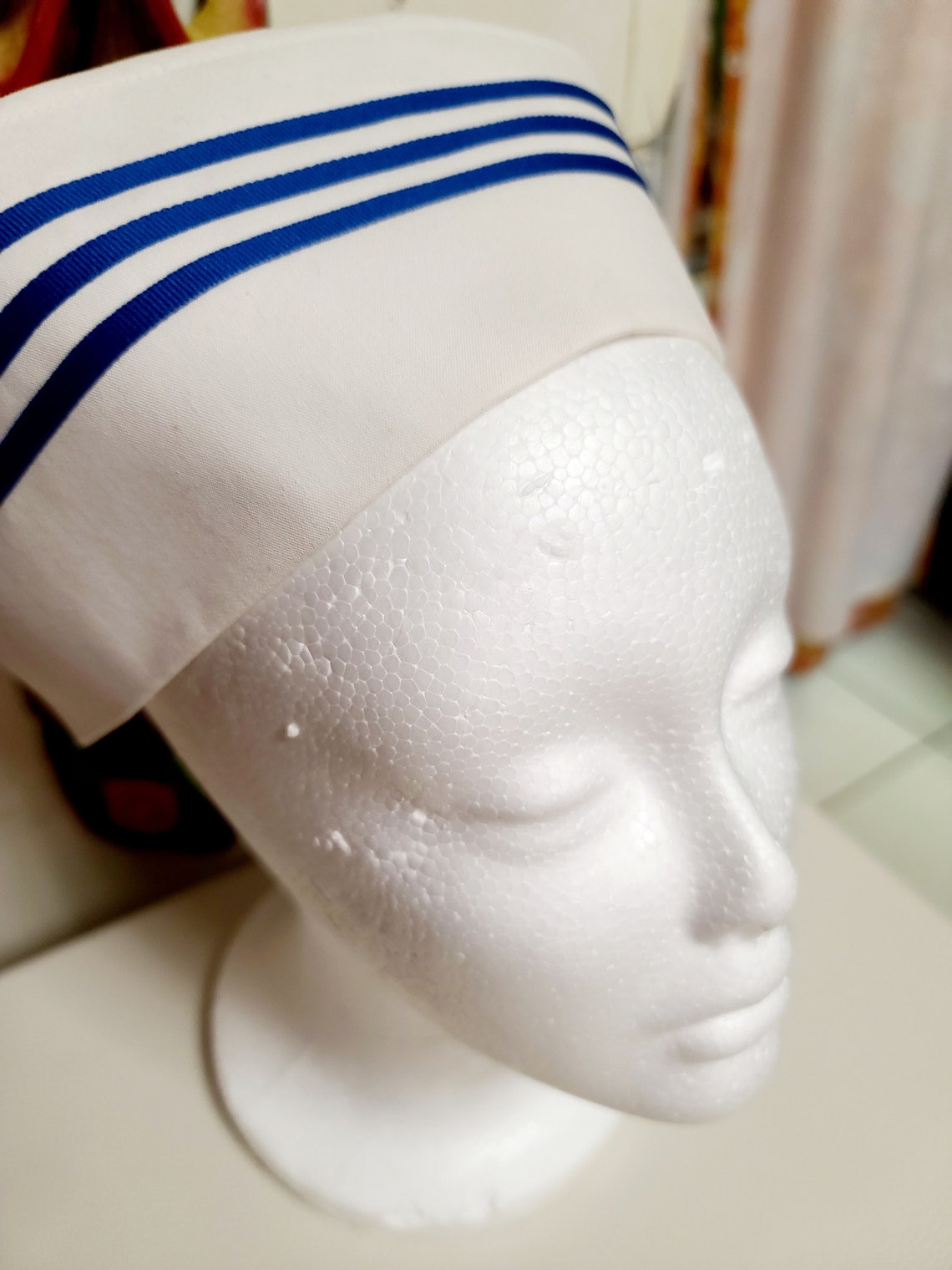 Nurse cap with blue stripes. Etsy
